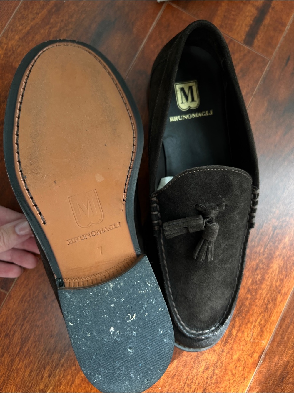 Bruno Magli Dark Brown Suede Tassel Loafers - Picture 3 of 4